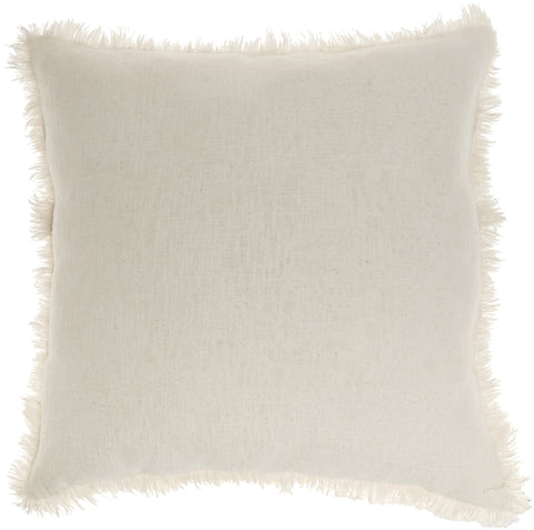 22" Ivory Cotton Throw Pillow With Fringe