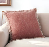 22" Rust Cotton Throw Pillow With Fringe