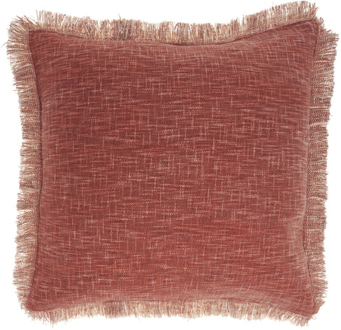 22" Rust Cotton Throw Pillow With Fringe