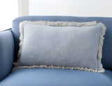 14" X 24" Blue Cotton Throw Pillow With Fringe