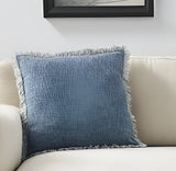 22" Navy Blue Cotton Throw Pillow With Fringe and Texture