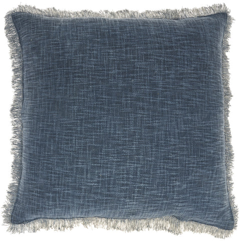 22" Navy Blue Cotton Throw Pillow With Fringe and Texture