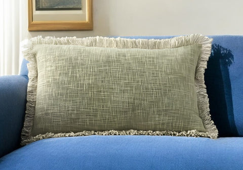 14" X 24" Sage Cotton Lumbar Throw Pillow With Fringe