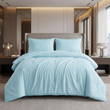Light Blue King Cotton Blend Washable Duvet Cover Set