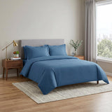 Blue Twin Cotton Washable Duvet Cover Set With Sham