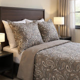 Brown Gray And Ivory King Flannel Washable Duvet Cover Set With Two Shams