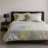 Ivory Blue And Green Queen Cotton Washable Duvet Cover Set With Two Shams