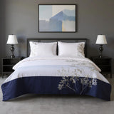 Blue And White King Cotton Washable Duvet Cover Set With Two Shams