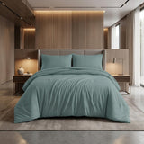Teal Blue Queen Cotton Washable Duvet Cover Set With Two Shams