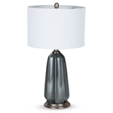 28" Blue Gray Ceramic LED Table Lamp With White Drum Shade