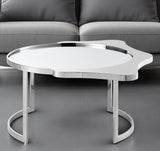 32" Silver Glass And Stainless Steel Round Mirrored Coffee Table