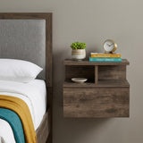 14" Brown Wood One Drawer Floating Nightstand