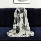 52" X 67" Ivory and Gray Woven Cotton Coastal Seashell Throw Blanket with Fringe