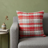 16" Red and White Plaid Cotton Throw Pillow