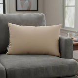 12" X 18" Beige Cotton Lumbar Throw Pillow