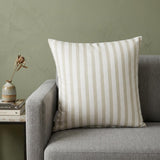 16" Taupe and White Striped Cotton Throw Pillow