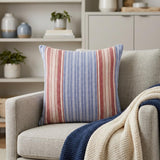 16" Blue and Red Striped Cotton Throw Pillow