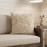 18" Beige Throw Pillow With Shag