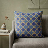20" Blue and Brown Quatrefoil Wool Throw Pillow With Embroidery