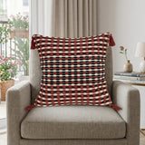 20" Red and Black Cotton Throw Pillow with Tassels