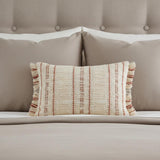 14" X 20" Beige and Pink Striped Cotton Throw Pillow With Fringe