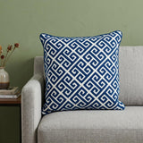 20" Blue Greek Key Cotton Throw Pillow