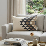 14" X 20" Beige and Black Geometric Cotton Throw Pillow