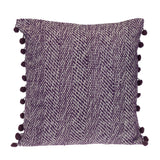 18" Purple and White Weave Cotton Throw Pillow With Pom Poms