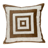 18" Beige and Brown Poly Cotton Blend Throw Pillow with Embroidery and applique