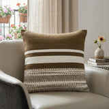 18" Brown And White Cotton Striped Throw Pillow