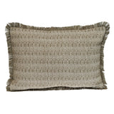 14" X 20" Green and White Cotton Lumbar Throw Pillow with Fringe