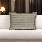 14" X 20" Green and White Cotton Lumbar Throw Pillow with Fringe