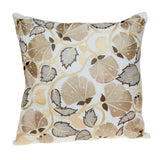 22" Gold and White Floral Cotton Throw Pillow With Embroidery