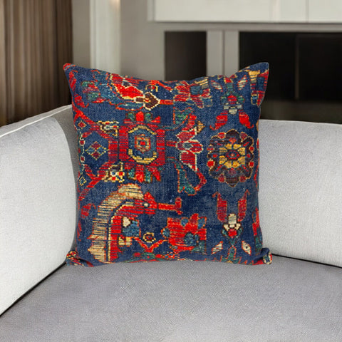 18" Blue and Red Cotton Throw Pillow