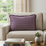 14" X 20" Purple and White Striped Cotton Throw Pillow With Fringe
