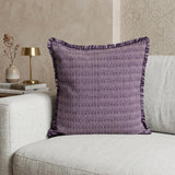 24" Purple and White Cotton Throw Pillow with Fringe