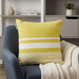 18" Yellow And White Striped Cotton Throw Pillow