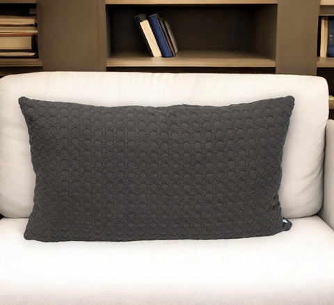 14" X 26" Dark Gray Cotton Lumbar Throw Pillow with Texture