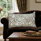14" X 24" Brown and White Cotton Lumbar Throw Pillow with Embroidery