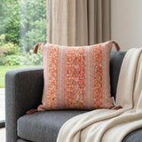 18" Pink and Orange Cotton Throw Pillow with Tassels