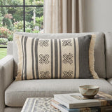 14" X 20" Beige and Black Southwestern Cotton Throw Pillow With Fringe