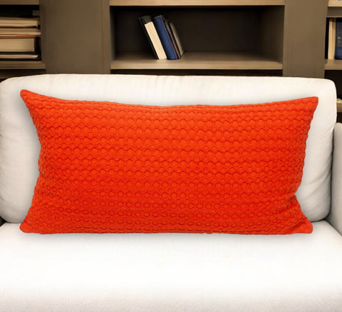 14" X 26" Orange Cotton Lumbar Throw Pillow with Texture