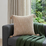 18" Brown and White Striped Cotton Throw Pillow With Tassels