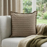 24" Green and White Striped Cotton Throw Pillow With Fringe