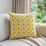 18" Yellow and White Geometric Cotton Throw Pillow