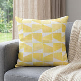 18" Yellow and White Geometric Cotton Throw Pillow With Embroidery