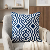 20" Blue and White Geometric Cotton Throw Pillow