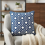 20" X 20" Blue Geometric Cotton Zippered Pillow