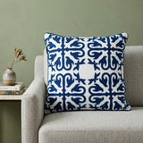 20" Blue and White Geometric Cotton Throw Pillow