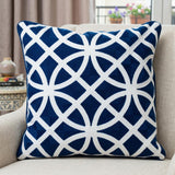 20" Blue and White Geometric Cotton Throw Pillow